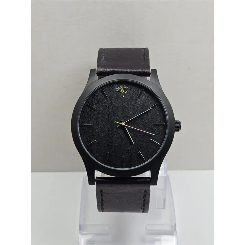 Lux Woods Boylan Black Woodgrain Minimalist 45mm Watch Mens Quartz New Battery